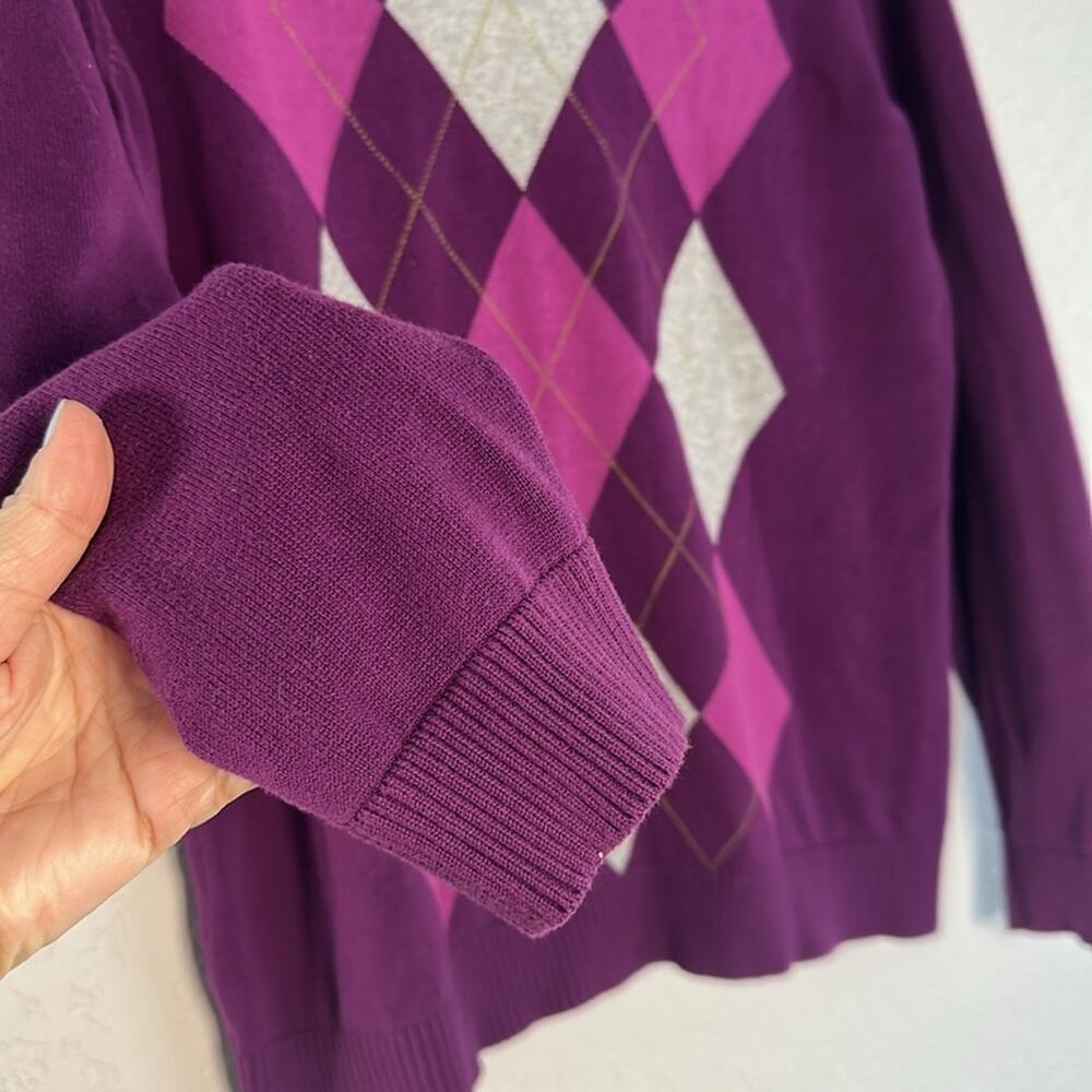 IZOD Purple Argyle Sweater V Neck Gilmore XL Golf Preppy Sporty Prep Caddyshack - Picture 3 of 5